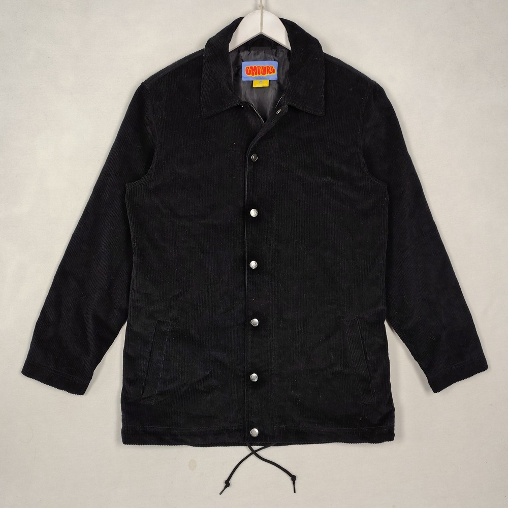 Empyre Mens Black Corduroy Coaches Jacket Snap Front Size Medium